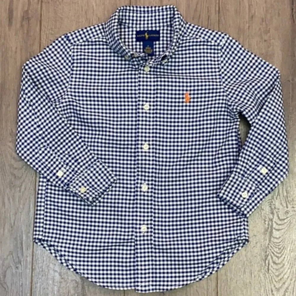 Ralph Lauren Boys Navy Gingham Style Button Down Shirt